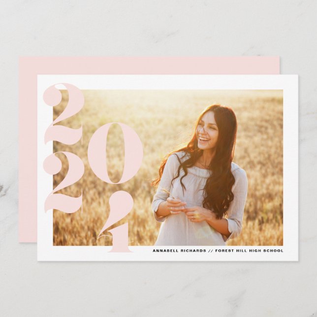 Blush Pink Modern Class of 2024 Photo Graduation Invitation (Front/Back)