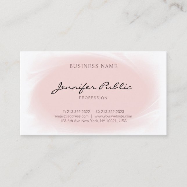 Blush Pink Modern Elegant Handwritten Script Plain Business Card (Front)