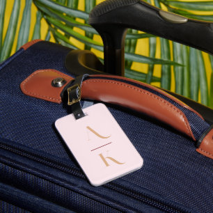 Blush pink modern elegant monogram luggage tag