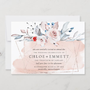 Blush Pink Modern Floral Watercolor Wedding Invitation