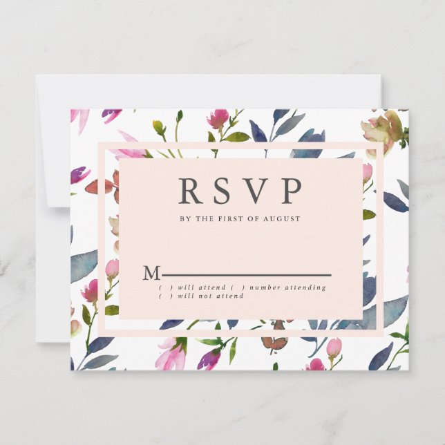 Blush Pink Modern Floral Wedding RSVP Card (Front)