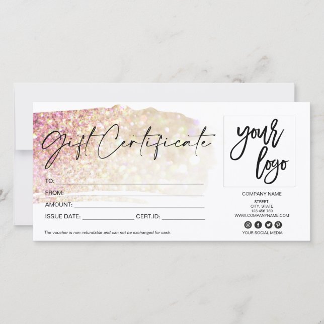 blush pink modern gift card certificate add logo (Front)