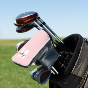Blush Pink Modern Girly Name Monogram Golf Head Cover
