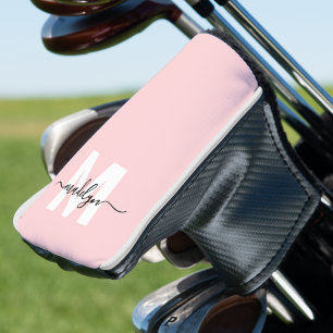 Blush Pink Modern Girly Script Monogram Golf Head Cover