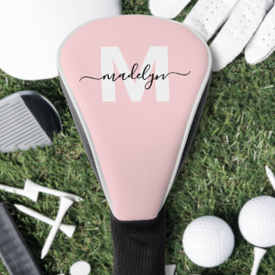Blush Pink Modern Girly Script Name Monogram Golf Head Cover