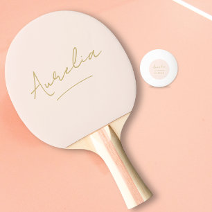 Blush Pink Modern Gold Script Signature Monogram Ping Pong Paddle