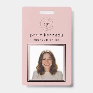 Blush Pink Modern Logo Photo Makeup ID Badge
