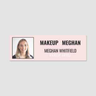 Blush Pink Modern Logo Photo Makeup Name Tag
