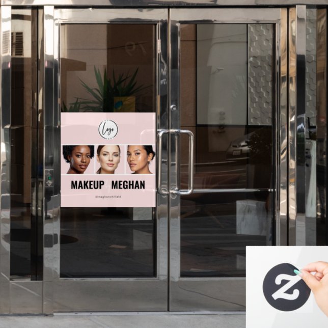 Blush Pink Modern Logo Photo Makeup Studio Window Cling (Office Door)