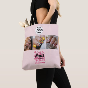Blush Pink Modern Logo Photo Social Nail Salon Tote Bag