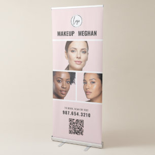 Blush Pink Modern Logo QR Code Photo Makeup Retractable Banner