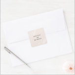 Blush Pink Modern Minimal Elegant Monogram Wedding Square Sticker<br><div class="desc">A simple modern minimalist design with an elegant edge, this unique sticker design features beautiful calligraphy script monograms of the bride and groom on alternate corners. The bride and groom's names are centred with a clean classic look on a blush pink background with black text. Replace the sample text with...</div>