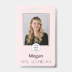 Blush Pink Modern Minimal Logo Photo Nails ID Badge