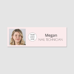 Blush Pink Modern Minimal Logo Photo Nails Name Tag