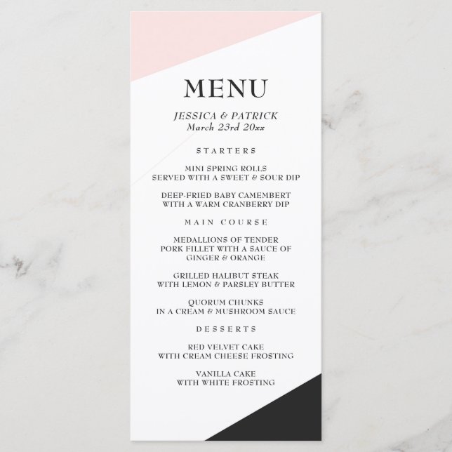 Blush Pink Modern Minimalist Accents Wedding Menu (Front)