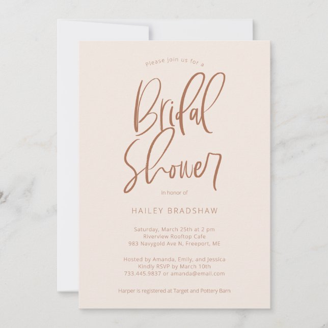 Blush Pink Modern Minimalist Bridal Shower Invitation (Front)