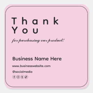 Blush Pink Modern Minimalist Business Thank You Square Sticker