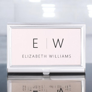 Blush Pink Modern Minimalist Monogram Name Business Card Holder