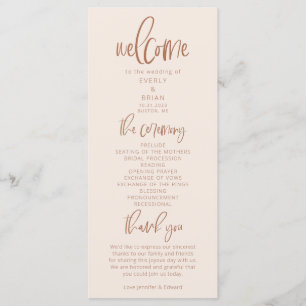 Blush Pink Modern Minimalist Wedding Program Programme