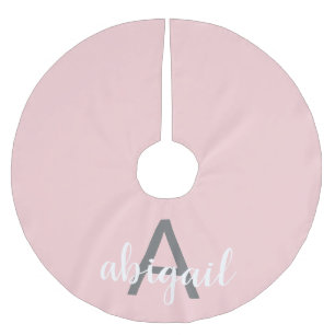 Blush Pink Modern Monogram Brushed Polyester Tree Skirt