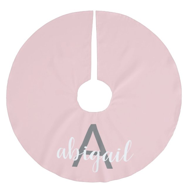 Blush Pink Modern Monogram Brushed Polyester Tree Skirt (Front)