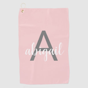 Blush Pink Modern Monogram Cute Golf Towel