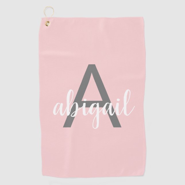 Blush Pink Modern Monogram Cute Golf Towel (Front)
