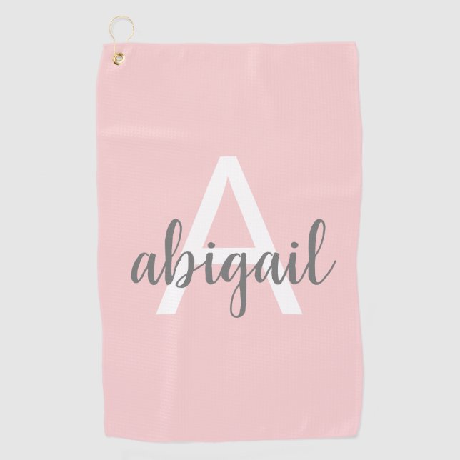 Blush Pink Modern Monogram Cute Golf Towel (Front)