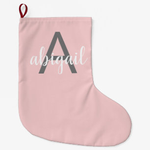 Blush Pink Modern Monogram Large Christmas Stocking
