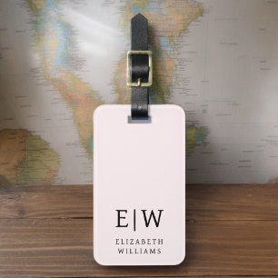 Blush Pink Modern Monogram Minimalist Luggage Tag