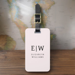 Blush Pink Modern Monogram Minimalist Luggage Tag