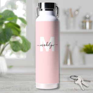 Blush Pink Modern Name Monogram Water Bottle