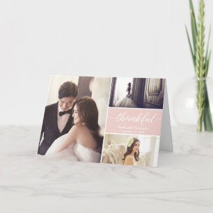 Blush pink Modern Photo Collage Wedding Thank you Card