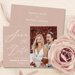 Blush Pink Modern Photo Elegant Script Wedding Save The Date