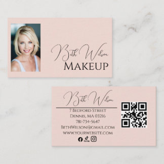 Blush Pink Modern Photo Makeup Business Card