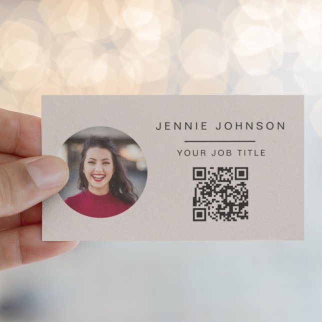 Blush Pink Modern Photo Minimal QR CODE Business Card (Creator Uploaded)