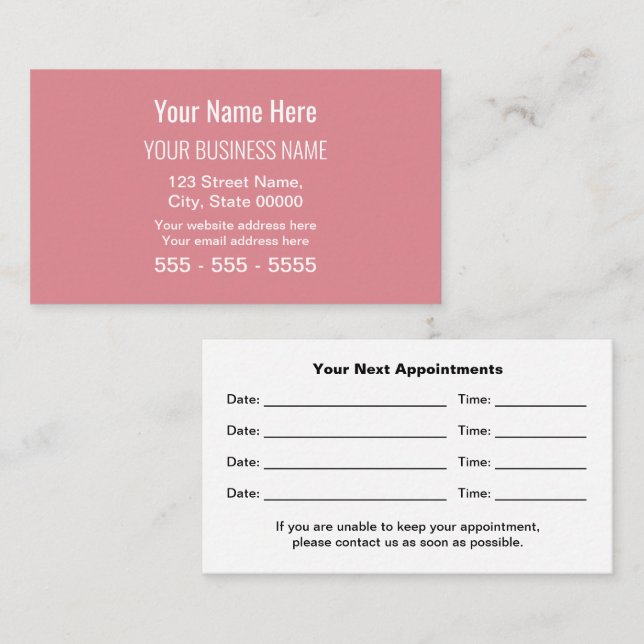 Blush Pink Modern Professional Appointment Card (Front/Back)