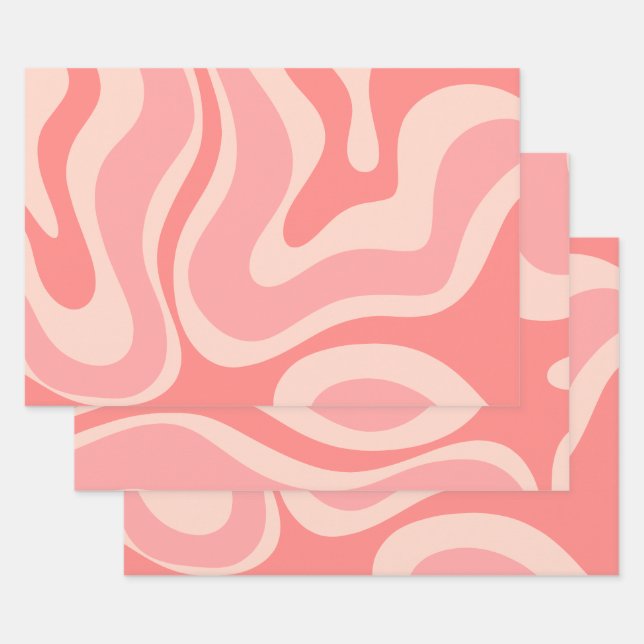 Blush Pink Modern Retro Liquid Swirl Abstract Wrapping Paper Sheet (Set)