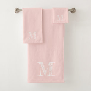 Blush Pink Modern Rustic Monogram Initial Bath Towel Set