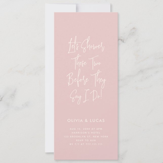 Blush Pink Modern Script Couples Shower Invitation (Front)