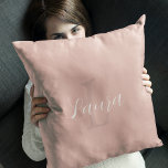 Blush pink modern script girly monogram name cushion<br><div class="desc">Simple unique modern blush dusty pink monogrammed and name personalised throw pillow with a white chic signature script.</div>