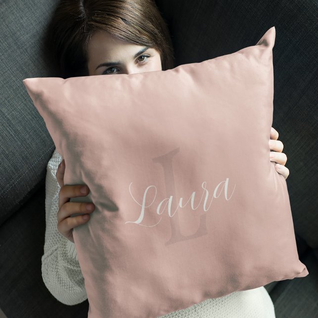 Blush pink modern script girly monogram name cushion (Creator Uploaded)