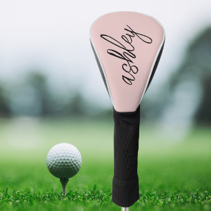 Blush Pink Modern Script Girly Monogram Name Golf Head Cover