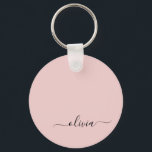 Blush Pink Modern Script Girly Monogram Name Key Ring<br><div class="desc">Black and Blush Pink Simple Script Monogram Name Keychains (Key Chain). This makes the perfect sweet 16 birthday,  wedding,  bridal shower,  anniversary,  baby shower or bachelorette party gift for someone that loves glam luxury and chic styles.</div>