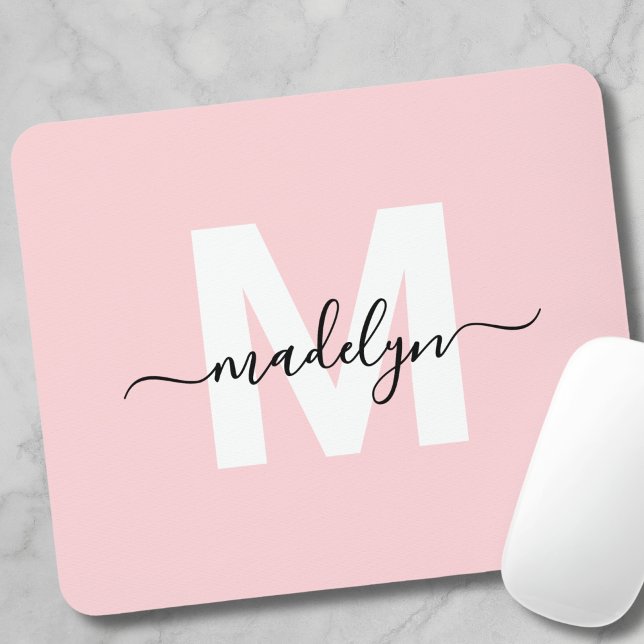 Blush Pink Modern Script Name Monogram Mouse Mat (Blush Pink Modern Script Name Monogram Mouse Pad )