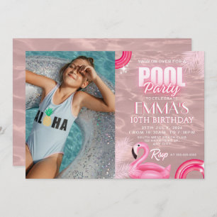 Blush Pink Modern Script Pool Birthday Party Invitation