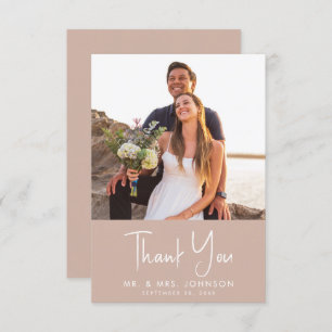 Blush Pink Modern Script Trendy Minimalist Wedding Thank You Card