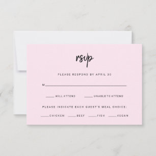 Blush Pink Modern Script   Wedding Meal Choice RSVP Card