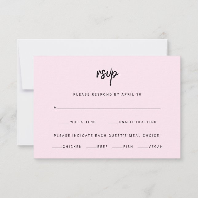 Blush Pink Modern Script | Wedding Meal Choice RSVP Card (Front)