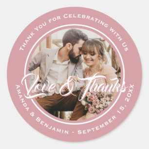 Blush Pink Modern Script Wedding Photo Favour Classic Round Sticker